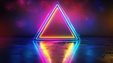 Neon Triangle Tunnel with Endless Reflections