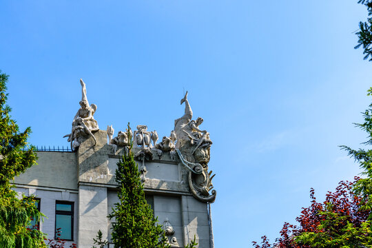 House with chimeras in Kiev, Ukraine. Art Nouveau building with sculptures of the mythical animals was created by architect Vladislav Gorodetsky between 1901 and 1903.