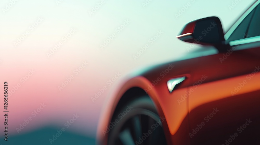 Poster clean close-up of car side emblem and sleek bodywork illuminated softly against blurred background w