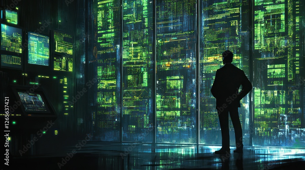 Aufkleber data center specialist observing server status in a modern data center