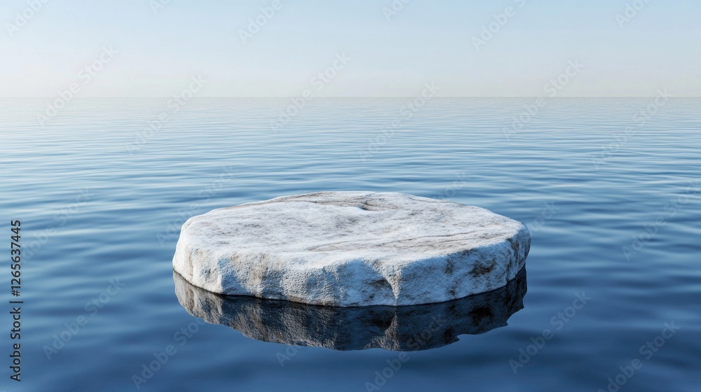 Poster floating stone platform on calm water, ideal for minimalistic product display or serenity themes.