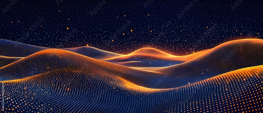 Poster a computer generated image of a wave with orange and blue colors