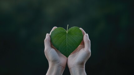 close-up of hands holding heart-shaped leaf symbolizing care for nature and holistic well-being