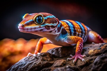 Obraz premium Close-up Night Photography of Banded Gecko on Rock