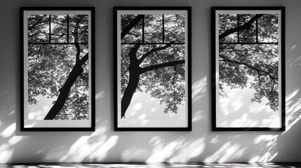 Triptych Tree Branches, Sunlight, Wall Art