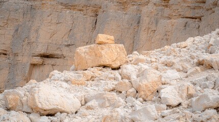 Desert rockslide; large boulder rests on debris
