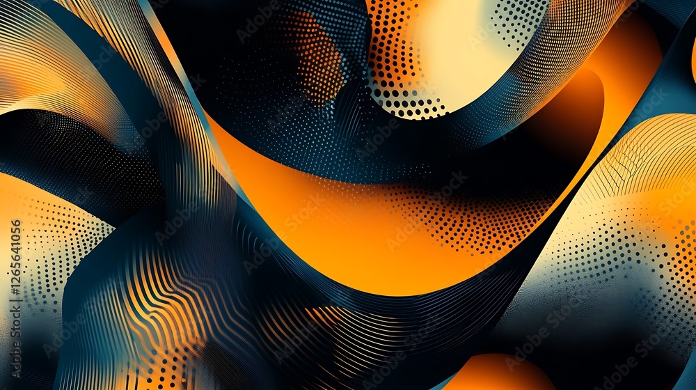 Poster abstract flow: dynamic interplay of dark teal and burnt orange hues create a mesmerizing abstract de