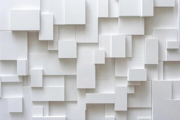 Obraz premium Abstract White Geometric Pattern with 3D Blocks. Minimalist Architecture Design Background. Modern Interior Wall Decoration. Clean Monochrome Surface
