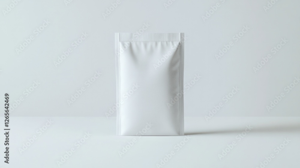 Poster conceptual design of flat zip-lock bag mockup centered on pristine white background with natural lig