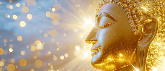 Obraz premium A gold statue of a Buddha with a golden face and golden ears