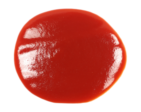 Red ketchup spilled isolated on white background, tomato puree texture	