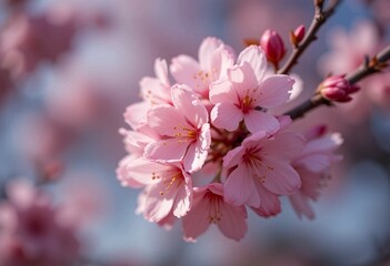 Fototapeta premium Cherry blossoms in full bloom, showcasing nature’s intricate beauty with soft pink petals.