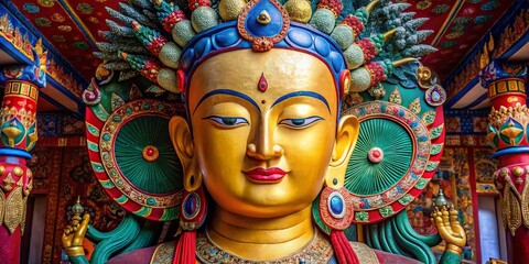 Fototapeta premium Close-up of Maitreya Buddha Statue, Thiksey Monastery, Ladakh, India