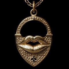 Luxurious gold pendant with lip design and intricate details