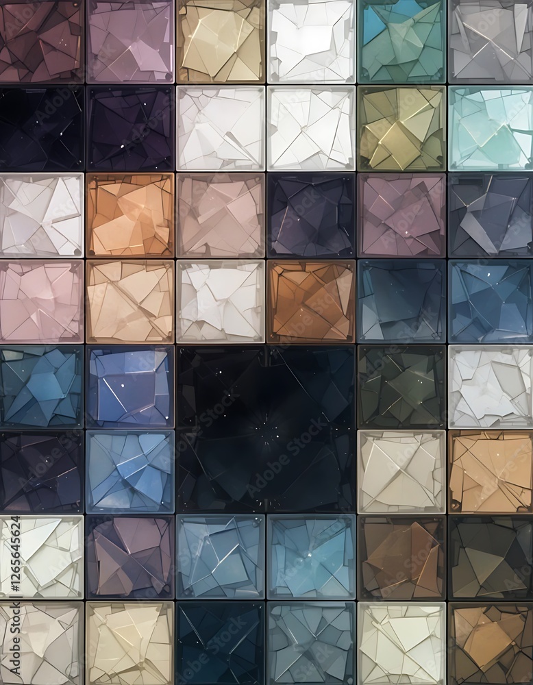 Poster abstract cubist mosaic, fractured transparency in gradient hues
