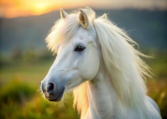 Obraz premium Close-up Portrait of a White Pony, Peaceful Equine Photography