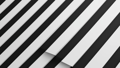 3D-rendered black and white striped pattern, bold diagonal lines creating a sense of depth and movement, futuristic geometric composition