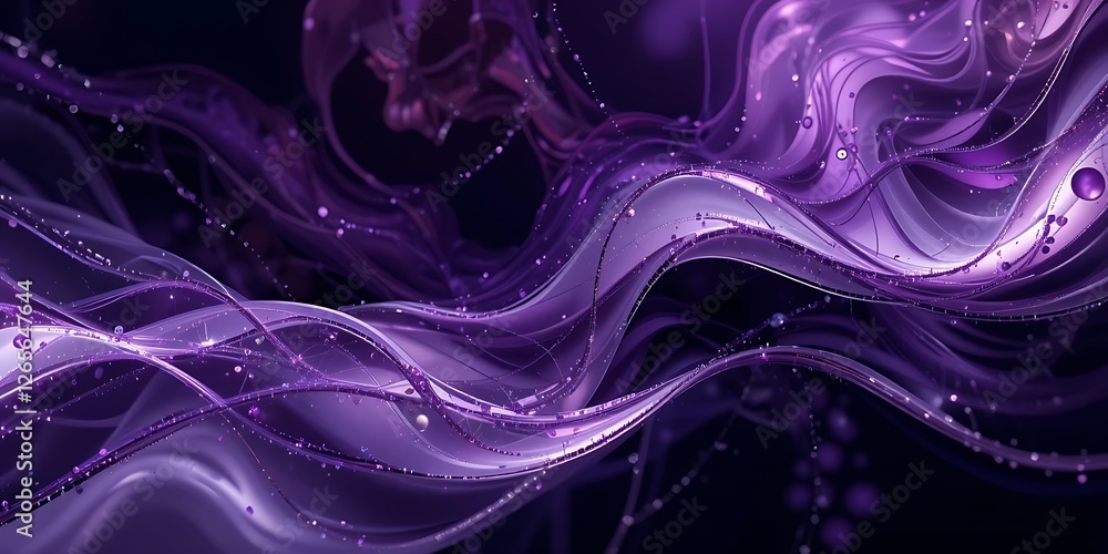 Poster serene amethyst curves and celestial particles in dynamic harmony