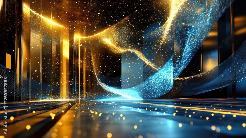 Poster abstract digital technology background with glowing particles and lines