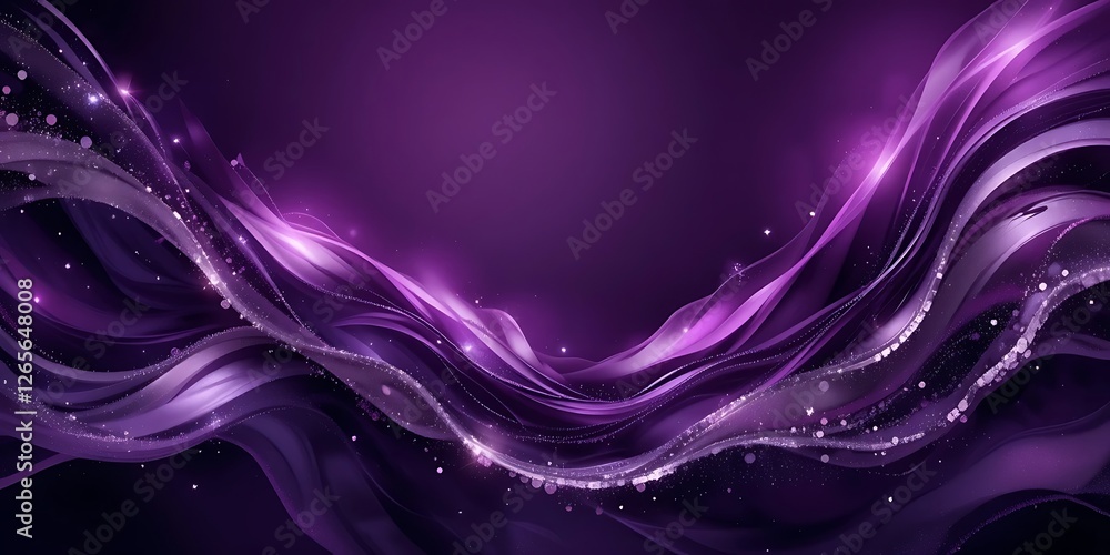 Poster ethereal violet waves with luminescent particle stream gradient overlay