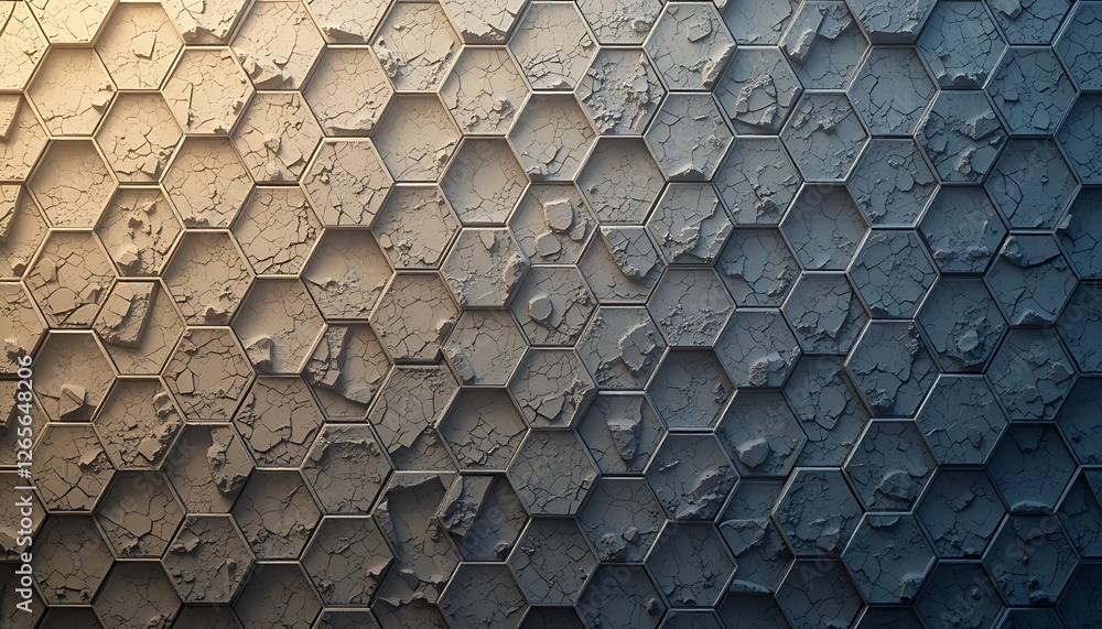 Poster abstract hexagonal mosaic, textured geometric pattern with fractured surface