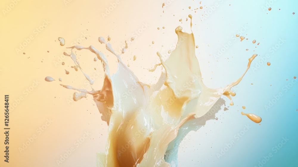 Poster dynamic abstract scene with splashes of paint forming human profiles surrounded by soft gradients an