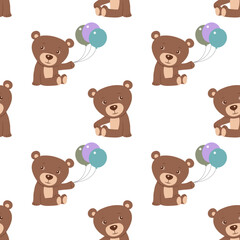 Seamless pattern with cute teddy bear. Character for children. Cute animal for a postcard. Design for background, baby room decoration and print. Cartoon vector illustration