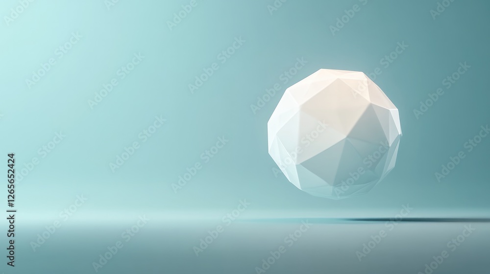 Aufkleber futuristic 3d model of glowing sphere with geometric facets floating on minimalistic plane copy spac