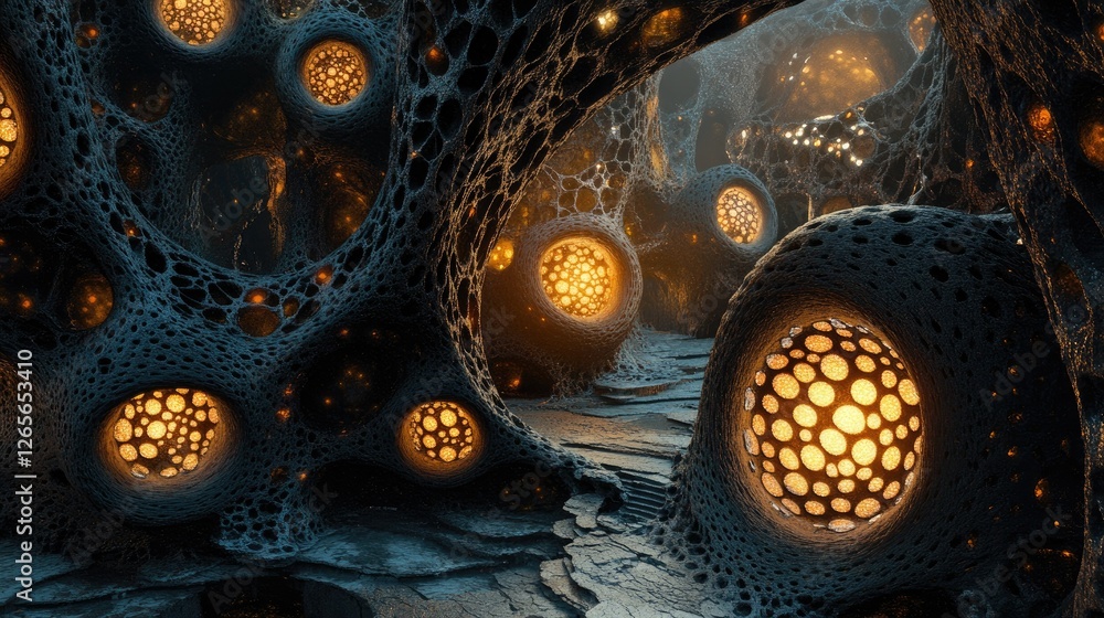 Poster a biologically inspired 3d scene showcasing multiple types of cells, each with detailed textures and