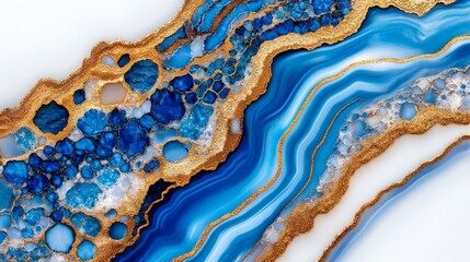 Golden and Blue Marble Texture with Abstract Patterns and Depth