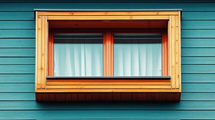 Obraz premium Modern teal house window with wood trim