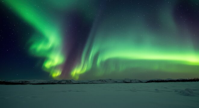 Majestic Northern Lights Display over Arctic Winter Landscape