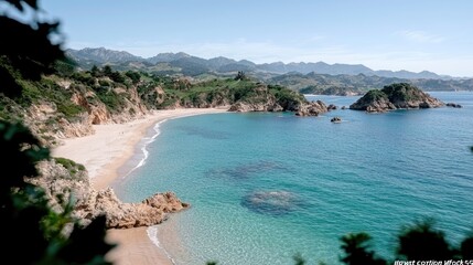 Obraz premium Pristine Coastal Beach, Sunny Day Views