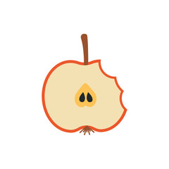 Minimalist Illustration of a Bitten Apple Core. A simple, flat-design illustration of a bitten apple core with seeds, isolated on a white background, symbolizing health and consumption