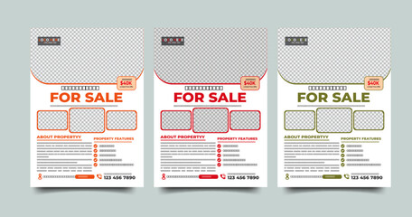 A bundle of 3 templates of different colors a 4 modern home for sal flyer design.