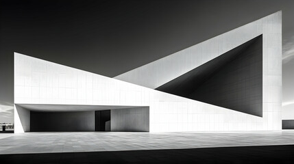 Modern architecture, geometric building, sunlight, plaza, exterior design, architectural photography