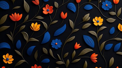 Vibrant Symphony of Wildflowers on Dark Canvas Background