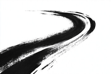 A long road made of thin black ink brush stroke on a white background