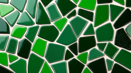 Dark Green Mosaic Tile Wallpaper with Geometrical Patterns