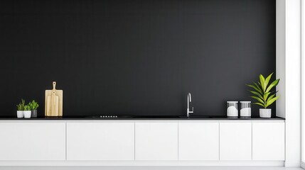 Sleek blackandwhite modern twostory kitchen with highgloss finishes and contemporary design