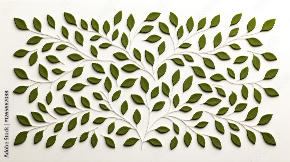 Poster intricate green leaf pattern with delicate details on light background