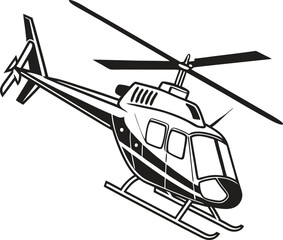 Black Flying Helicopter Silhouette on White Background, Flying Helicopter Vector, Flying Helicopter Icon