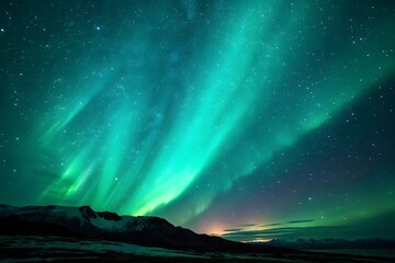 Abstract Northern Lights in Vibrant Green and Blue Colors
