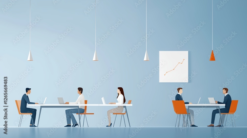 Poster work environment with professionals collaborating in a modern office setting