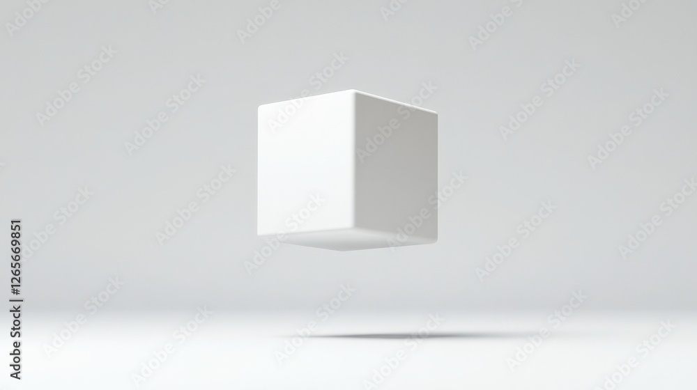 Poster dynamic white cube symbol in modern minimalist design scene