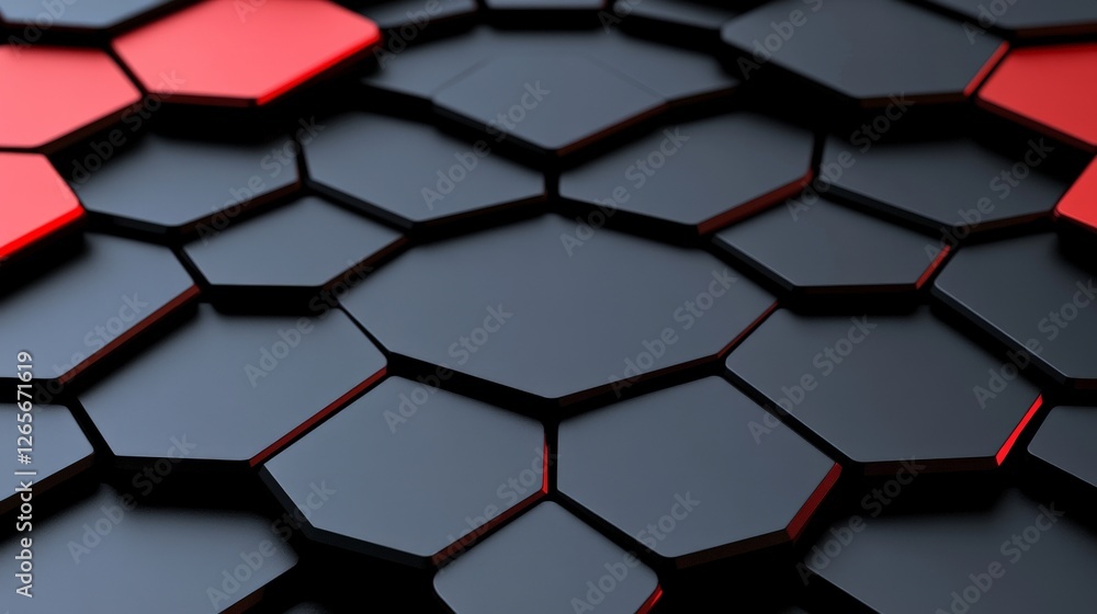 Poster sleek geometric design with futuristic metallic pattern in red and black