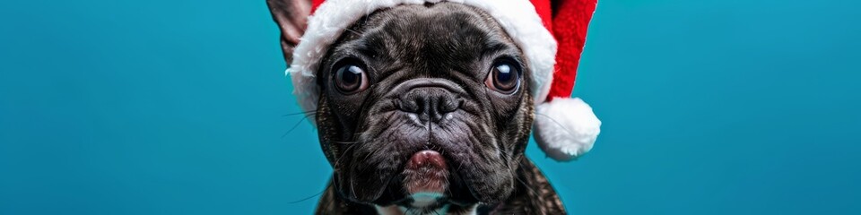 Adorable French Bulldog in Santa Hat for Christmas