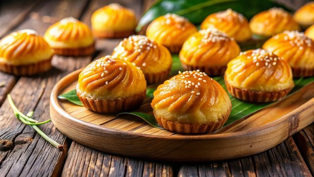 Crispy Golden Kue Semprong, Indonesian Waffle Egg Roll Snack, Close-up Shot