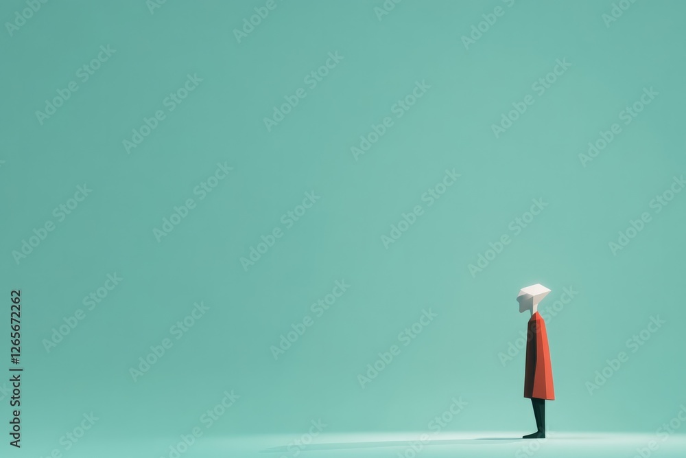 Poster stylized 3d-rendered game character low-poly aesthetic standing in blank space with ambient light co