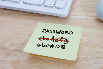 note paper of password key sticked , security password management